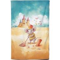 Warren Reed - Designer Mouse On A Beach Holiday Tea Towel in Yellow