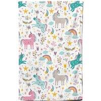 Warren Reed - Designer Unicorn & Rainbows Tea Towel in Blue