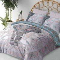 Smart Living Printed Reversible Polycotton Elephant Mandala Duvet Cover With Pillowcases in Teal | Size: King