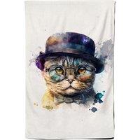 Warren Reed - Designer Scottish Fold Cat With Glasses Splashart Tea Towel
