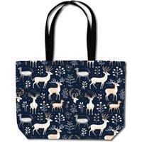 Warren Reed - Designer Reindeer, Whimsical, Illustration Pattern Beach Shopper Tote Bag in Blue