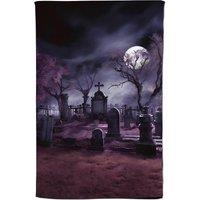 Warren Reed - Designer Witchs Moonlit Cemetery Design Tea Towel in Purple