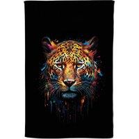 Warren Reed - Designer Splashart Leopard Face Tea Towel in Brown