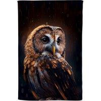Warren Reed - Designer Tawny Owl Face Splashart Dark Background Tea Towel in Brown