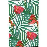 Warren Reed - Designer Tropical Flowers & Palm Leaves Tea Towel in Green