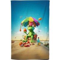 Warren Reed - Designer Frog On A Beach Holiday Tea Towel in Yellow