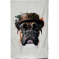 Warren Reed - Designer Boxer Dog With Glasses Splashart Tea Towel