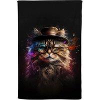 Warren Reed - Designer Siberian Cat With Glasses Splashart Tea Towel