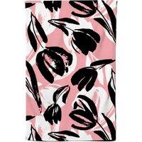 Warren Reed - Designer Nature Flat Spring Flower Motif In Pink & Black Color Tea Towel