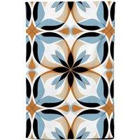 Warren Reed - Designer White Brown & Blue Geometric Pattern Tea Towel