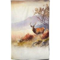 Warren Reed - Designer Stag Deer Water Colour Tea Towel in Brown