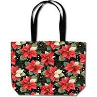 Warren Reed - Designer Poinsettia, Watercolor Style Beach Shopper Tote Bag in Red