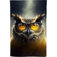 Warren Reed - Designer Owl With Glasses Splashart Tea Towel in Yellow