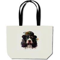 Warren Reed - Designer Springer Spaniel Dog With Glasses Splashart Beach Shopper Tote Bag