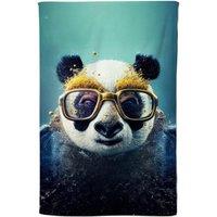 Warren Reed - Designer Panda With Golden Glasses Splashart Tea Towel in Yellow