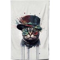 Warren Reed - Designer American Shorthair Cat With Glasses Splashart Tea Towel