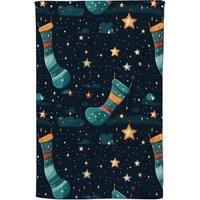 Warren Reed - Designer Christmas Stocking In A Starry Night Sky Tea Towel in Blue
