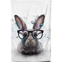 Warren Reed - Designer Rabbit With Glasses Splashart Tea Towel in Grey