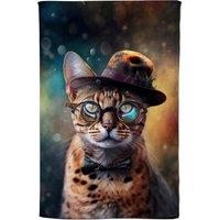 Warren Reed - Designer Bengal Cat Face With Glasses Splashart Tea Towel