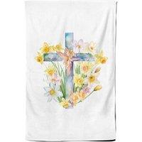 Warren Reed - Designer Easter Cross with Daffodils Watercolour Tea Towel