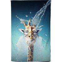 Warren Reed - Designer Giraffe With Glasses Splashart Tea Towel in Blue