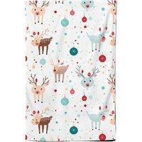 Warren Reed - Designer Happy Reindeer With Christmas Lights Tea Towel in White