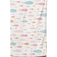 Warren Reed - Designer Hand Drawn Swimming Fish Tea Towel in Pink