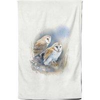 Warren Reed - Designer Barn Ano Owls Watercolour Tea Towel in Brown