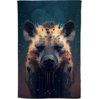 Warren Reed - Designer Hyena Face Splashart Dark Background Tea Towel in Brown