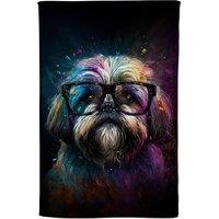 Warren Reed - Designer Lharsa Apso Dog Face Splashart Tea Towel