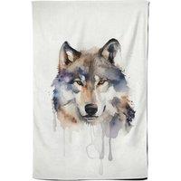 Warren Reed - Designer Wolf Watercolour Tea Towel in Brown
