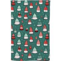 Warren Reed - Designer Hand Drawn Joyful Santa Hats Tea Towel in Green