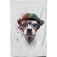 Warren Reed - Designer Jack Russell Terrier Dog With Glasses Splashart Tea Towel