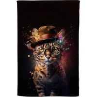 Warren Reed - Designer Bengal Cat With Glasses & Hat Splashart Tea Towel