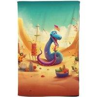 Warren Reed - Designer Snake On A Beach Holiday Tea Towel in Yellow