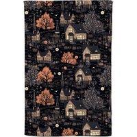 Warren Reed - Designer Spooky Haunted Houses Pattern Tea Towel in Brown