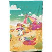 Warren Reed - Designer Kitten On A Beach Holiday Tea Towel in Yellow