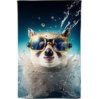 Warren Reed - Designer Dormouse With Glasses Splashart Tea Towel in Brown