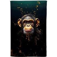 Warren Reed - Designer Splashart Cheeky Chimp Face Tea Towel in Orange