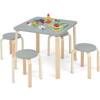5 PCS Kids Table & Chair Set Square Table & 4 Round Chairs w/ Non-slip Foot Pads