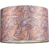 Oriental Ethnic Print Satin Fabric Lamp Shade in Pale Orange with Cream Inner