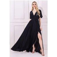 Goddiva Women's Wrap Front Maxi With Flutter Sleeves in Black | Size: 10