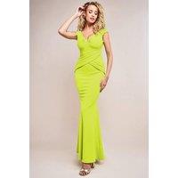 Goddiva Women's Bardot Pleated Maxi With Metal Trim Maxi Dress in Lime | Size: 8