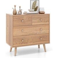 Costway 4-Drawer Chest Storage Cabinet Dresser Freestanding Organizer w/ Anti-tipping Device in Natural