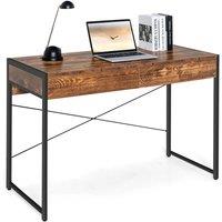 Costway Computer Desk Wooden PC Laptop Table Writing Workstation with 2 Drawers in Brown