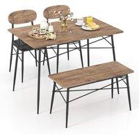 Costway 4 Pcs Dining Table Set Rectangular Kitchen Table w/ Bench & 2 Upholstered Chairs in Brown