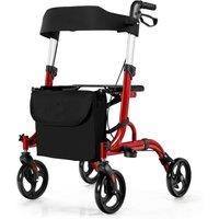 Costway 2 in 1 Lightweight Rollator Aluminum Transport Chair Folding Medical Walker in Red