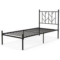 Costway Single Metal Bed Frame Heavy-duty Slatted Platform Bed with Headboard in Black
