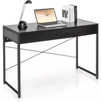 Costway Computer Desk Wooden PC Laptop Table Writing Workstation with 2 Drawers in Black