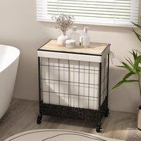 Costway 2 Section Laundry Hamper 130L Large Capacity Handwoven Rattan Laundry Basket in Black